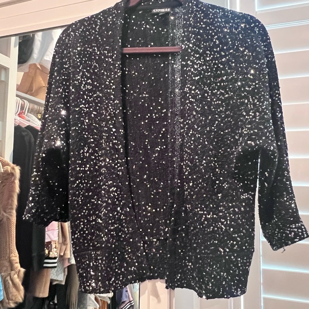 Express Glittering Black Sequin Sweater
